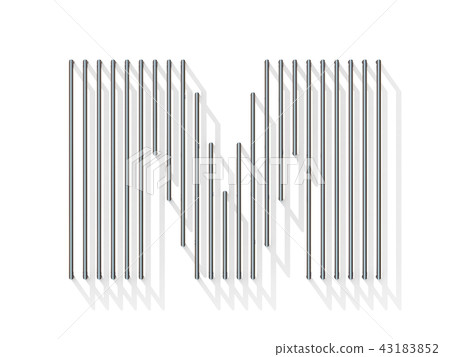 Silver, steel wire font. Letter M Silver, steel wire font. Letter M 43183852
