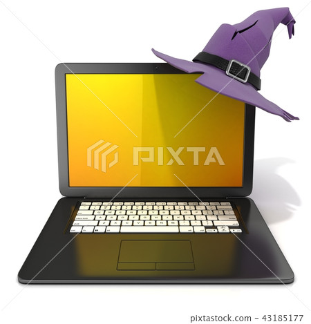 3D rendering open black laptop Halloween color 43185177