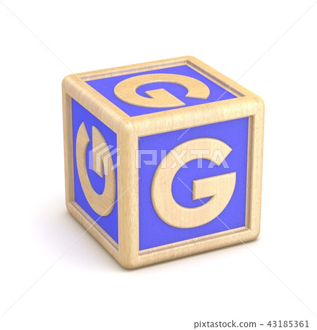 Letter G wooden alphabet blocks font rotated. 3D Letter G wooden alphabet blocks font rotated. 3D 43185361