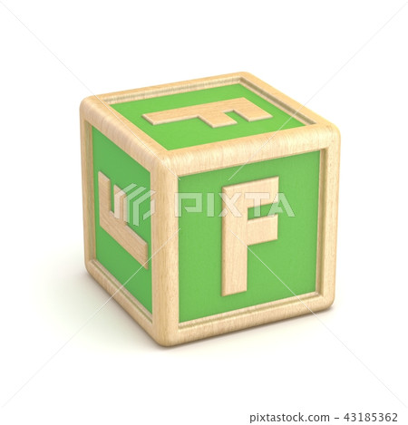 Letter F wooden alphabet blocks font rotated. 3D Letter F wooden alphabet blocks font rotated. 3D 43185362