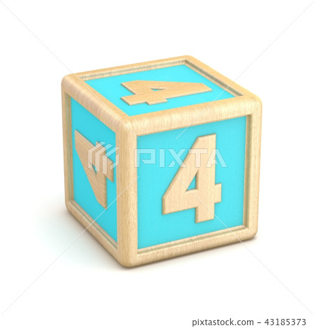 Number 4 FOUR wooden blocks font rotated. 3D 43185373