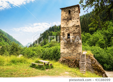Svan tower in Svaneti countryside, Georgia 43186099