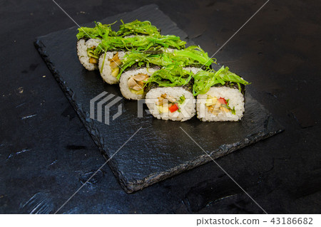 Sushi roll with vegetables. Japanese food. 43186682