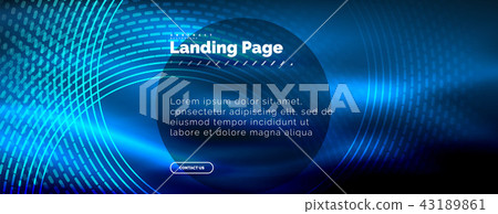 Neon glowing techno lines, hi-tech futuristic abstract background template with circles, landing 43189861
