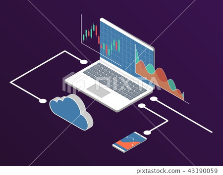 Isometry computer with forex stock chart. 43190059