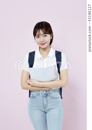 Korean pretty female college student blue long hair Korean pretty female college student blue long hair 43190127