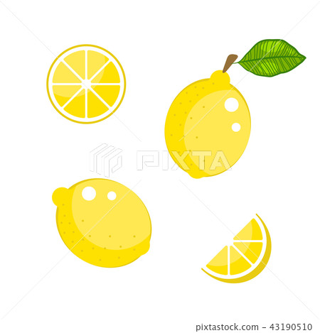 Lemon with green leaves and slices isolated on white vector. Lemon with green leaves and slices isolated on white vector. 43190510