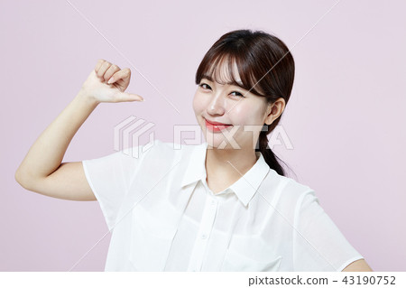 韓國相當女性大學生藍色長的頭髮 43190752