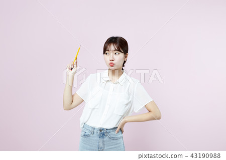Korean pretty female college student blue long hair 43190988