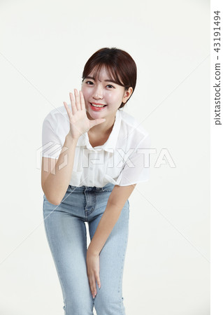 Korean beautiful woman college student innocent white long hair 43191494