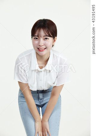 Korean beautiful woman college student innocent white long hair 43191495