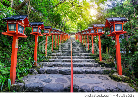 The red traditional light pole at Kifune shrine The red traditional light pole at Kifune shrine 43192522