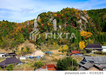 大分縣秋天后面馬掌塔特省羽田的看法的秋葉 43193265