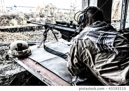 Army sniper in combat readiness on firing position 43193510