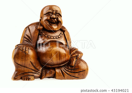 isolated statuette of a happy buddha on a white background 43194021