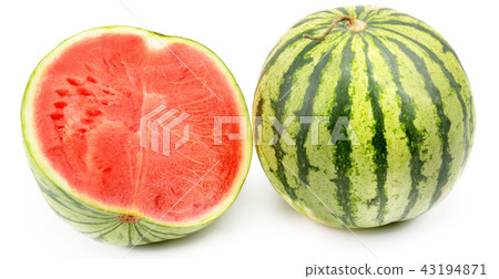 Ripe round watermelon and half berry isolated Ripe round watermelon and half berry isolated 43194871