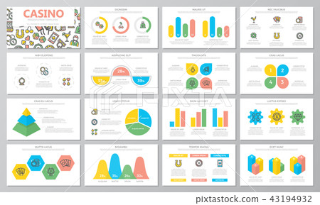 Gambling and casino presentation templates elements on white background. Vector infographics, flyer Gambling and casino presentation templates elements on white background. Vector infographics, flyer 43194932