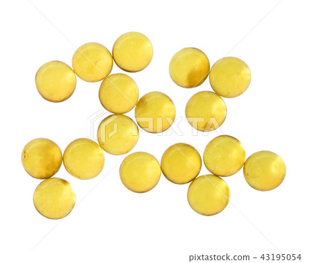 top view of capsules with oil isolated on white top view of capsules with oil isolated on white 43195054