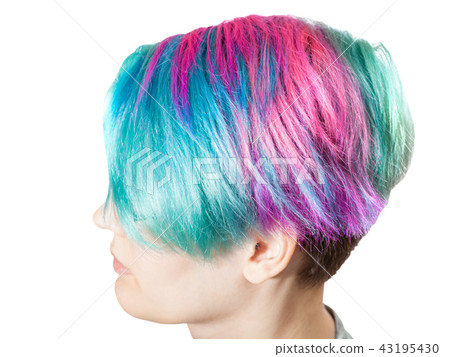 above view of female head with multi colored hairs 43195430