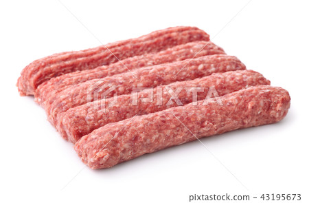 Row of fresh raw beef kebabs Row of fresh raw beef kebabs 43195673