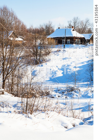 ravine and little russian village in winter ravine and little russian village in winter 43195864