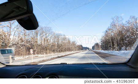 view of M1 highway in Russia trough windshield 43196307