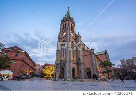 Myeongdong Cathedral in Seoul, Korea at twilight 43202171