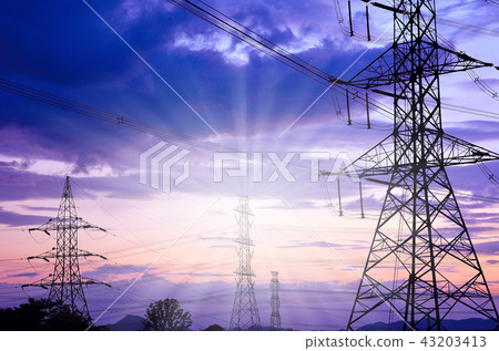 High voltage electricity pylon against blue sky 43203413