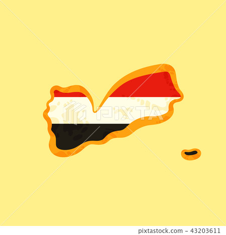 Yemen - Map colored with Yemeni flag 43203611