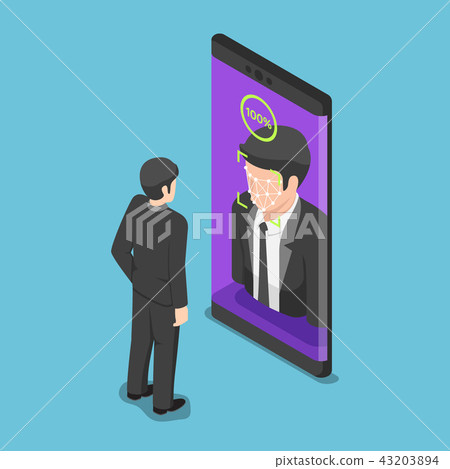 Businessman use face scaning to unlock smartphone 43203894