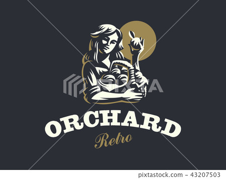 A woman farmer with a basket of fruits.  43207503