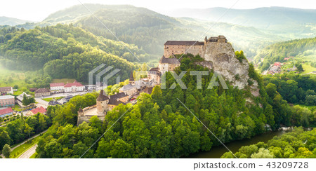 Aerial view of beautiful Orava castle at sunrise Aerial view of beautiful Orava castle at sunrise 43209728