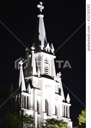 [Iojima, Nagasaki Prefecture] Magome Cathedral at night 43210295