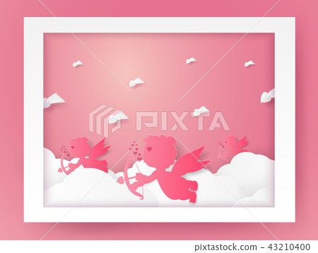 Illustration of love with Cupid on sky in frame 43210400