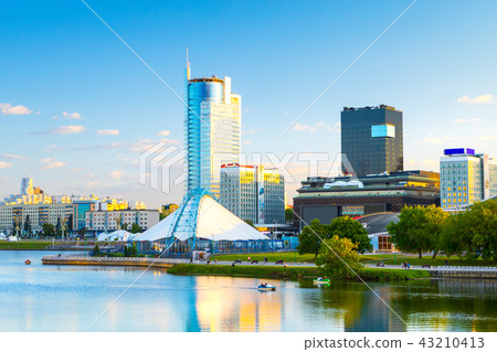 View of the city of Minsk at sunset. Nemiga District 43210413
