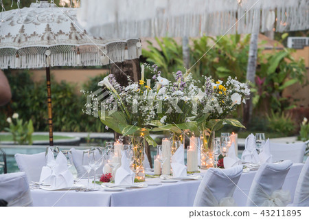 Wedding table decor. Beautiful Festive table setup 43211895