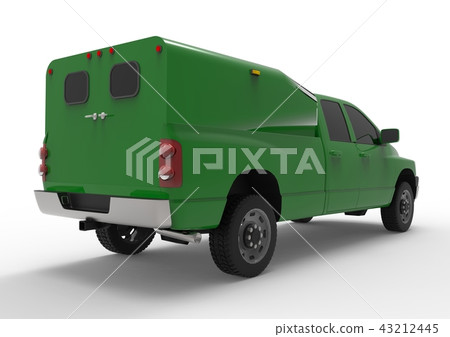 Green commercial vehicle delivery truck with a double cab and a van. Machine without insignia with a 43212445
