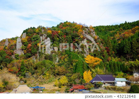 大分縣秋天后面馬掌塔特省羽田的看法的秋葉 43212648