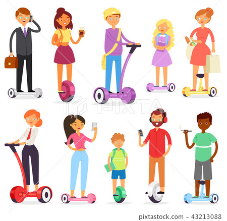 People on hoverboard vector character on segway and businessman on gyroscooter illustration set of 43213088