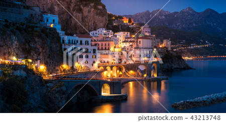 Night view of Amalfi on coast line of mediterranean sea, Italy Night view of Amalfi on coast line of mediterranean sea, Italy 43213748
