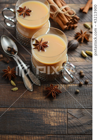 Indian masala chai tea. Spiced tea with milk. 43213900