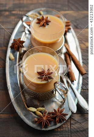 Indian masala chai tea. Spiced tea with milk. Indian masala chai tea. Spiced tea with milk. 43213902
