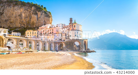 Amalfi cityscape on coast line of mediterranean sea, Italy 43214000