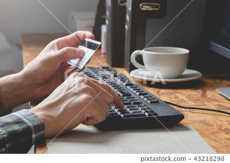 online shopping concept Hand holding credit card for payment shop with retailers that have secure 43218298