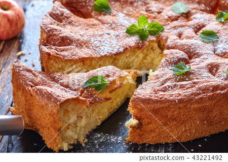 a slice of homemade sponge cake 43221492