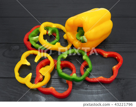 Fresh vegetables sweet peppers on wood background 43221796