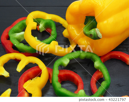 Fresh vegetables sweet peppers on wood background 43221797