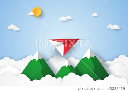 Origami plane flying in the sky , mountain Origami plane flying in the sky , mountain 43224439