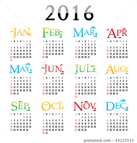 Happy New Year Calendar 2016 Vector 43225533