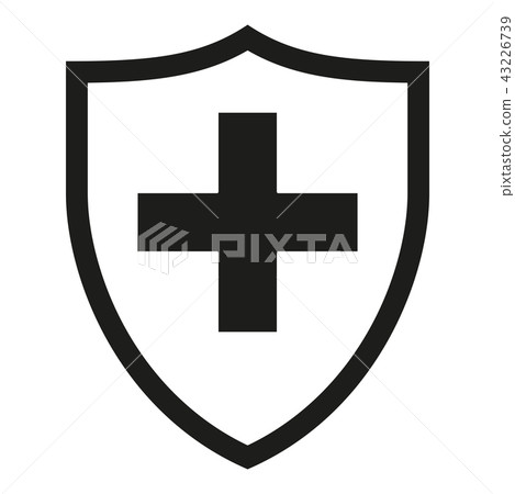 Black and white shield with medical cross silhouette 43226739